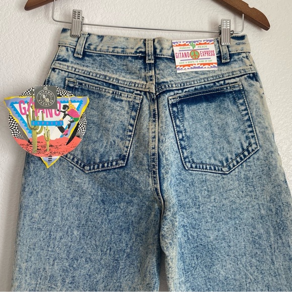NWT Vintage Gitano acid wash tapered bow tie denim capris, 9/10 - Picture 3 of 12